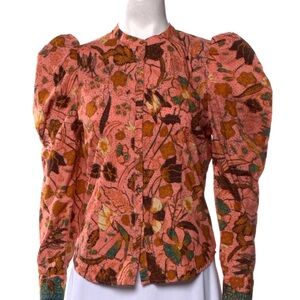 Ulla Johnson Pink and Brown Floral Puff Sleeve Blouse
